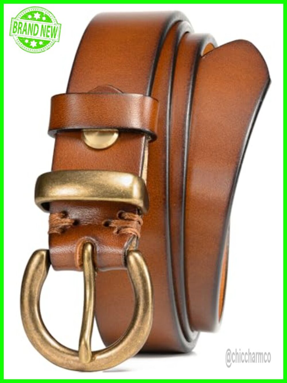 Womens 100% Italian Full Grain Real Leather Belt Vintage Buckle